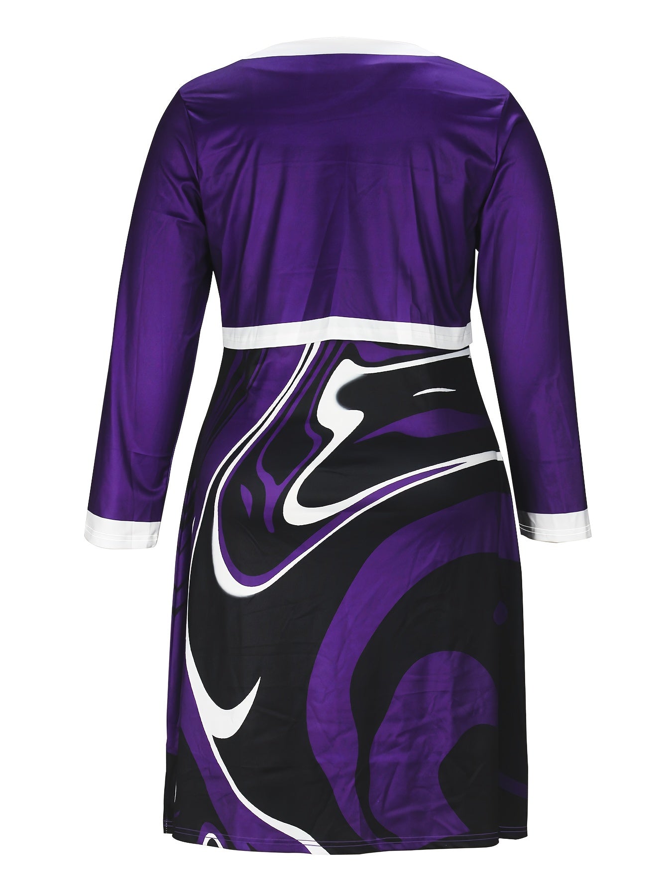  Contrast Trim Long Sleeve Crop Coat & Graphic Print Dress Set