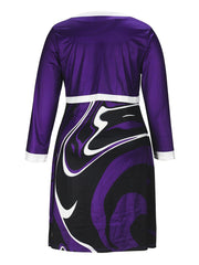  Contrast Trim Long Sleeve Crop Coat & Graphic Print Dress Set