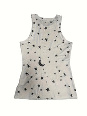  Star Print Tank Top Women's Round Neck Stretch Tank