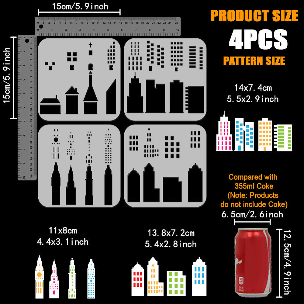 4pcs PET Hollow Out Drawing Stencils + 1pc Scrapbook Kit