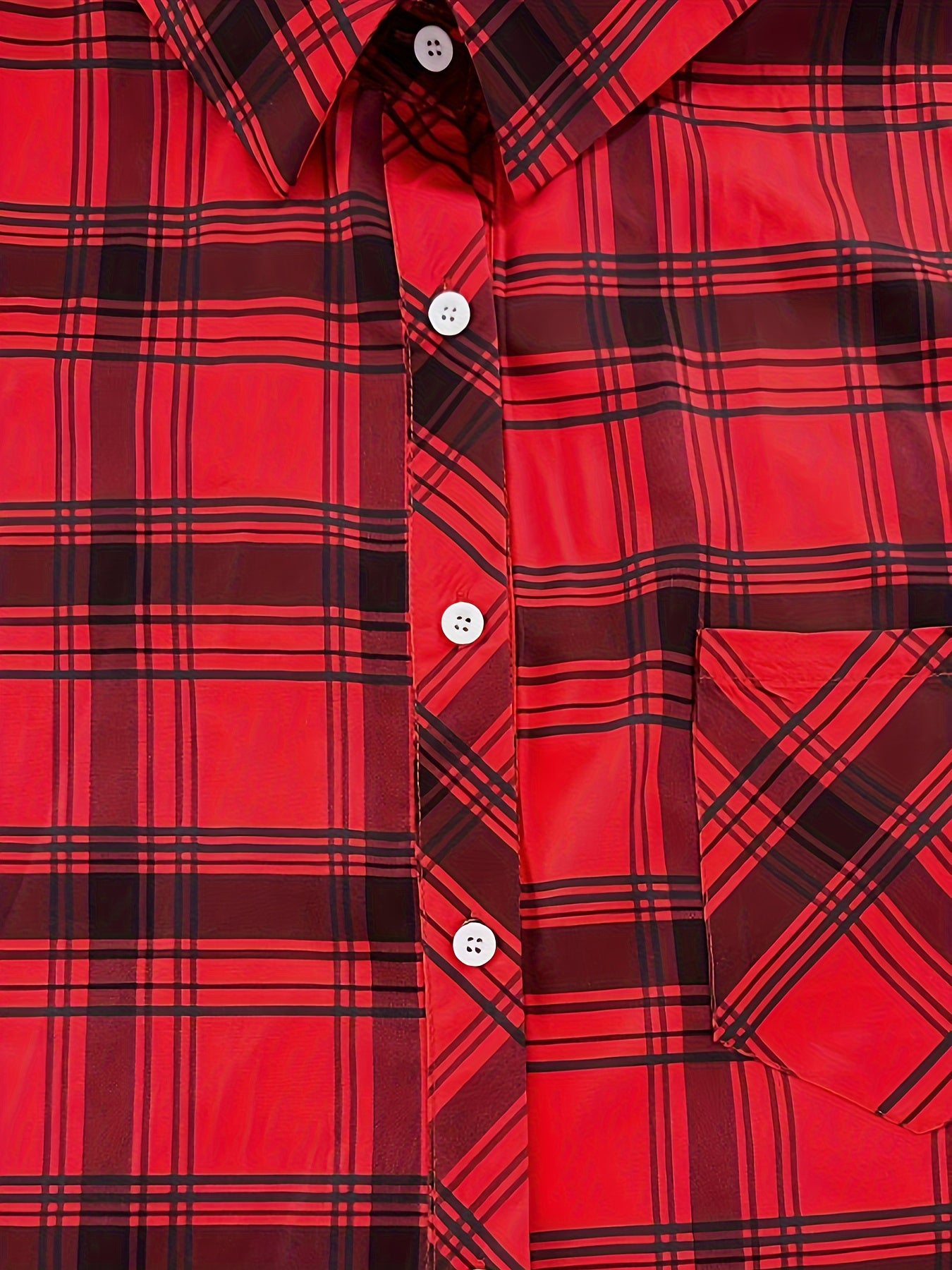  Plaid Print Long Sleeve Button Up Blouse