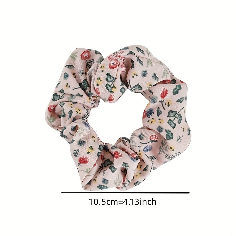 5pcs Floral Print Hair Rope Ponytail Holder Hair Accessories