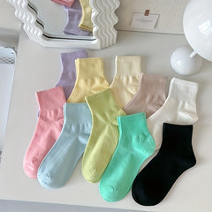 10 Pairs Solid Socks Comfy & Breathable Women's Stockings