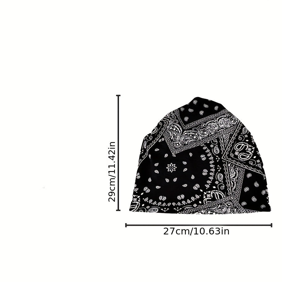 Vintage Cotton Brimless Hat Double Layer Print Roll Cuff Adjustable Men Women