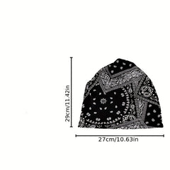 Vintage Cotton Brimless Hat Double Layer Print Roll Cuff Adjustable Men Women