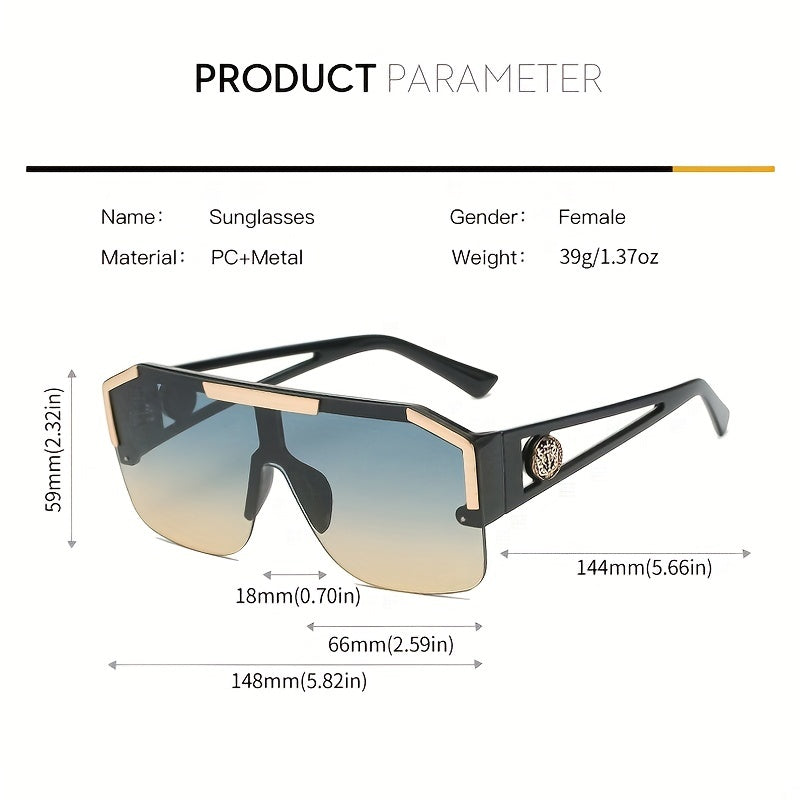 Large Frame Contrast Sunglasses Hollowed Out Lion Decorated Sports Goggles