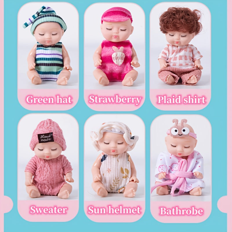 6pcs 4 Inch Mini Reborn Baby Dolls Easter Gift Realistic Doll with Clothes Set
