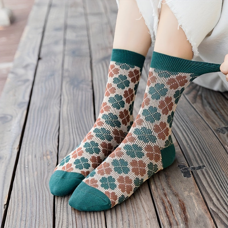 Flower Pattern Socks College Style All match Comfy Socks Women's