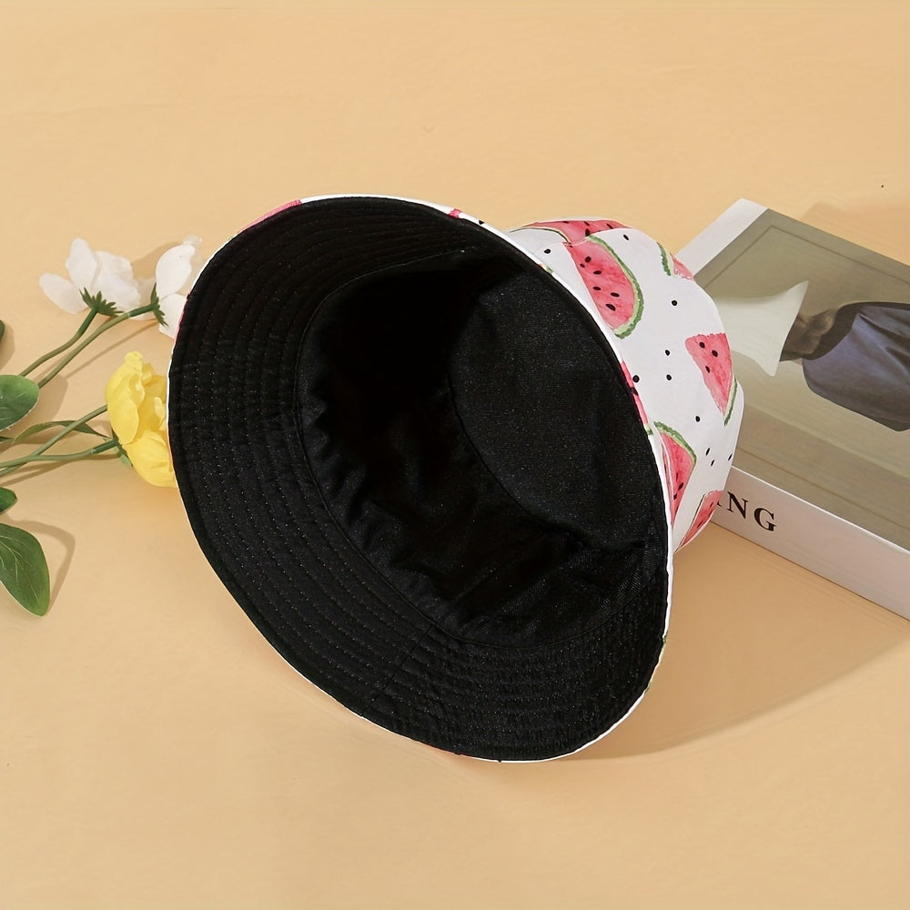 Watermelon Print Bucket Hat Reversible Cartoon Basin Hat Casual