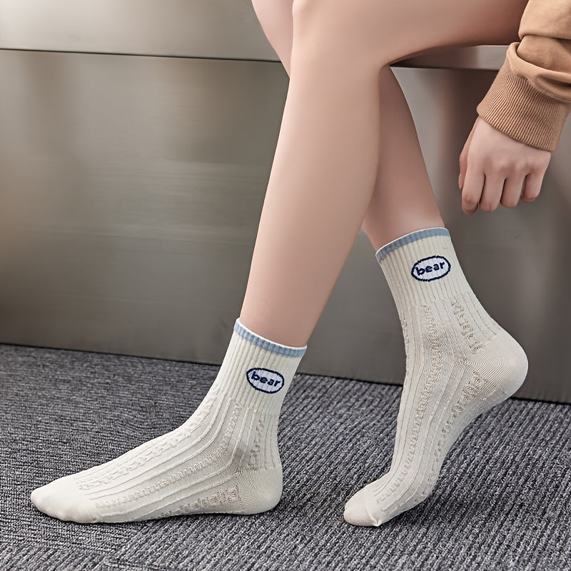 5 Pairs Cartoon Print Socks Comfy & Mid Tube Women's Stockings