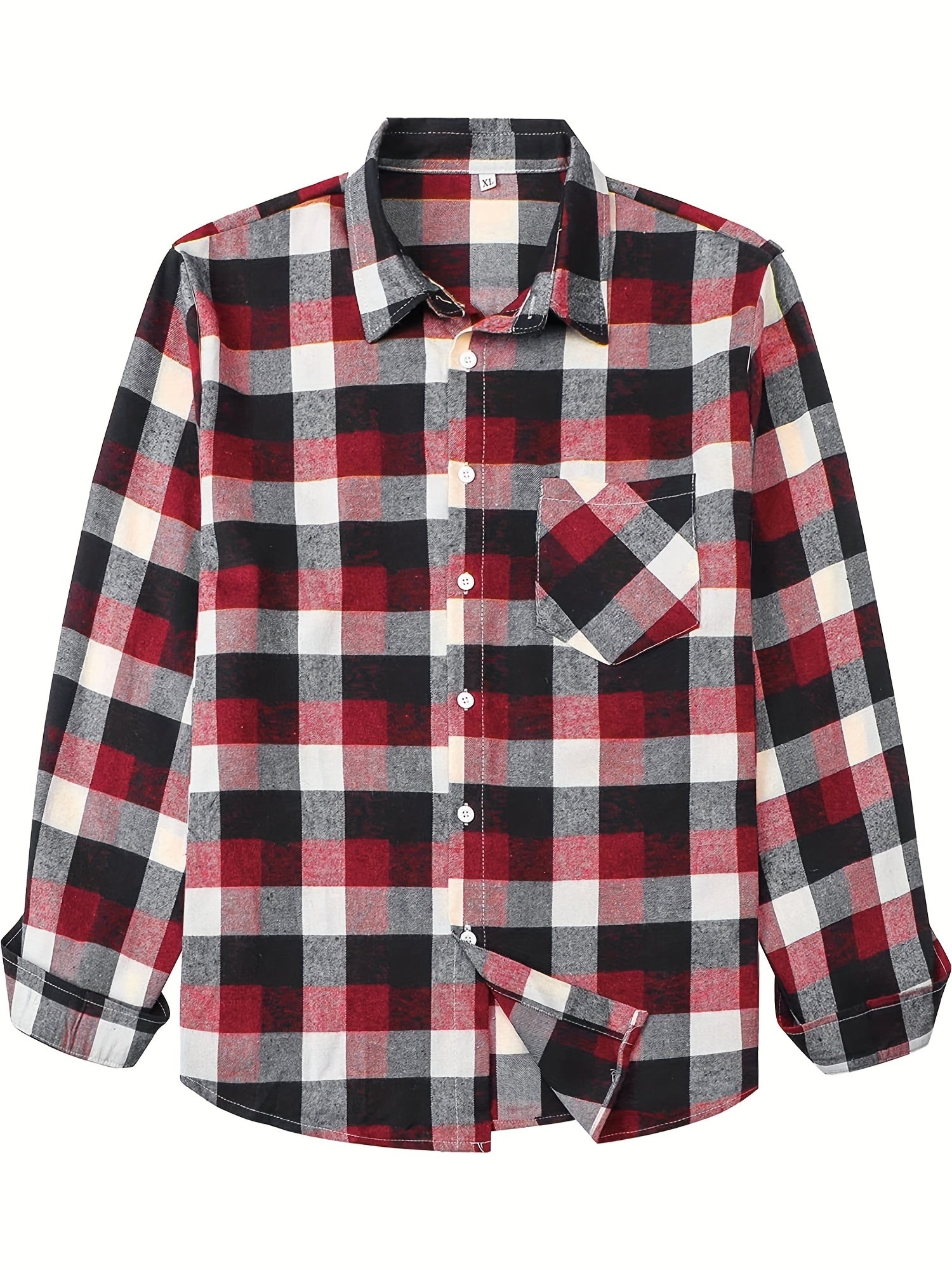 Plaid Print Men's Casual Long Sleeve Shirt with Chest Pocket