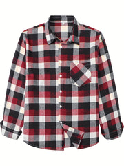 Plaid Print Men's Casual Long Sleeve Shirt with Chest Pocket