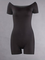 Solid Square Neck Romper Jumpsuit Sexy Short Sleeve