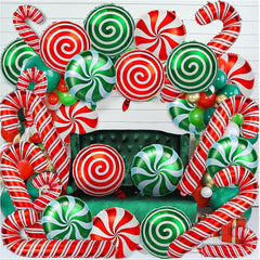 36pcs Christmas Candy Balloons Kit Large Swirl Cane Candy Foil Balloons