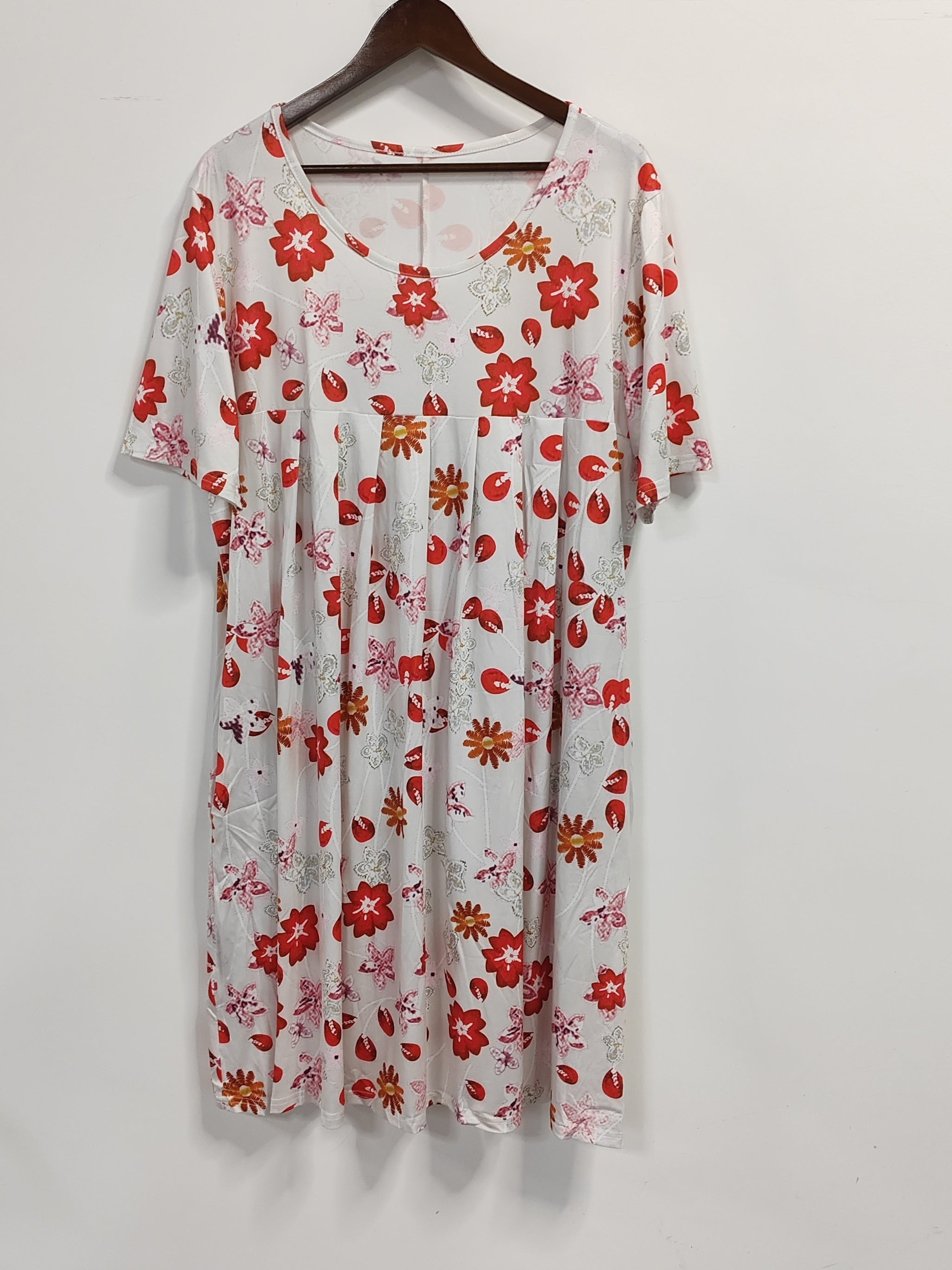 Floral Print Short Sleeve Plus Size Casual Dress with Pockets