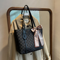 Geometric Pattern Shoulder Bag Large Capacity Tote Bag Scarf Decor Handbag