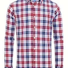 Men's Plaid Long Sleeve Shirt for Spring Autumn