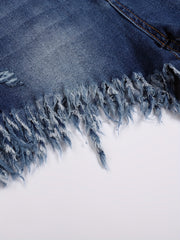  Sexy Denim Shorts Women's Plus Ripped Fringe Trim Denim Shorts