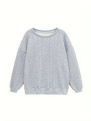  Sports Top Women's Plus Solid Cable Long Sleeve Round Neck
