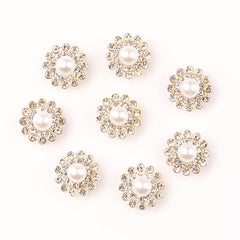 50pcs Flower Glass Rhinestones Golden Base Sew On Beads DIY