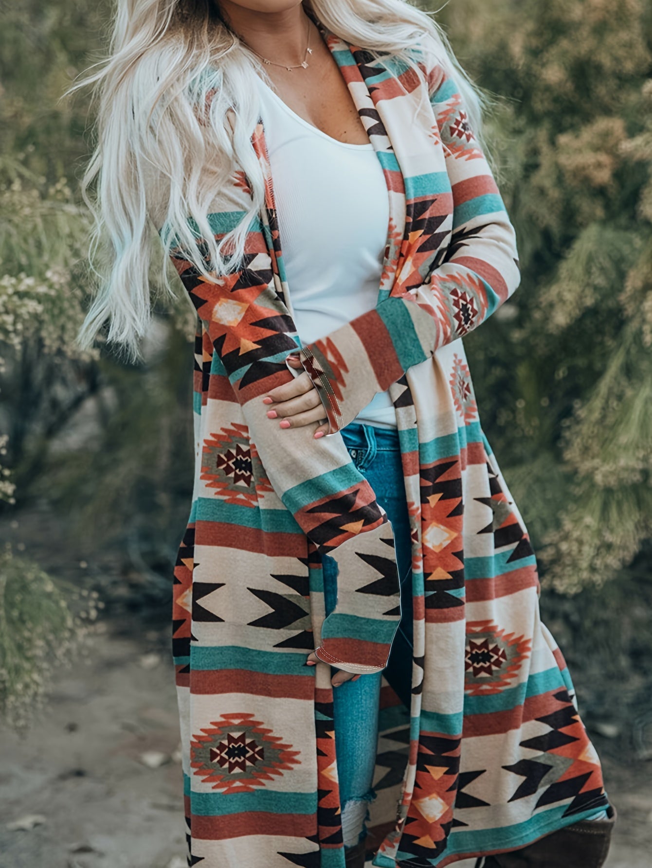  Southwestern Print Long Sleeve Cardigan
