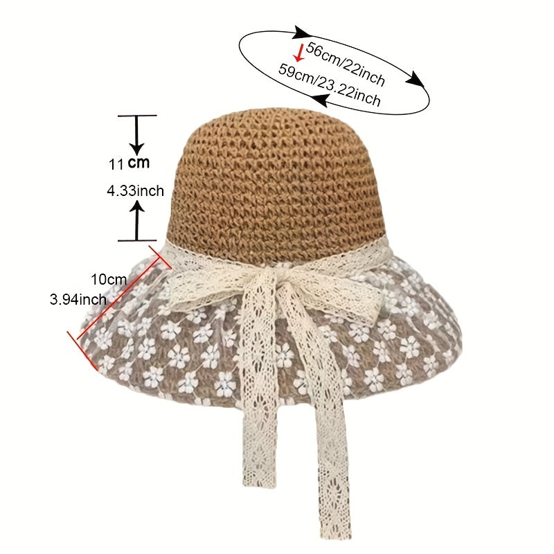 Lace Flower Brim Sun Hat Ribbon Bowknot Straw Hat