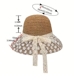 Lace Flower Brim Sun Hat Ribbon Bowknot Straw Hat