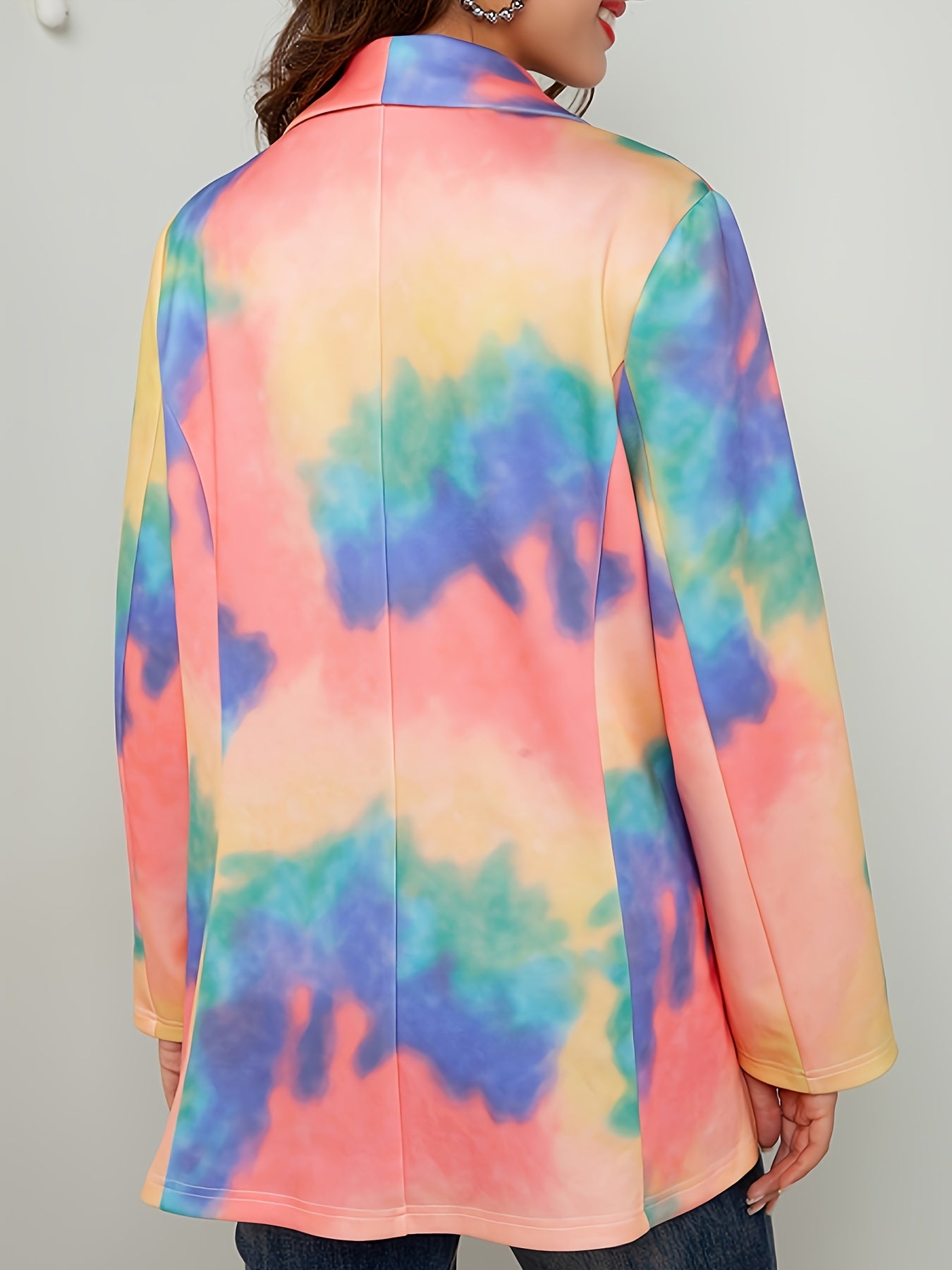  Tie Dye Blazer Double Breasted Loose Fit With Flap Pockets