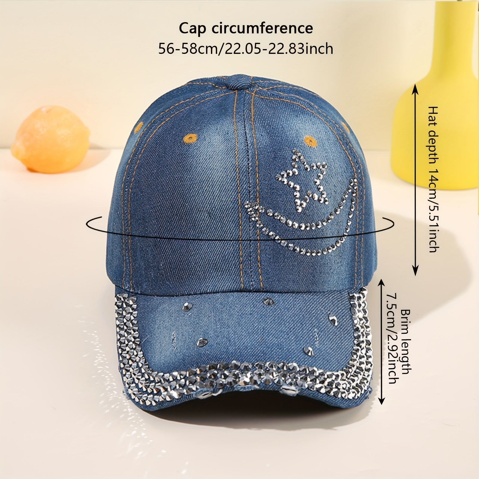Rhinestone Star Moon Baseball Cap Washed Distressed Hip Hop Dad Hats