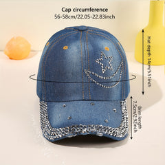 Rhinestone Star Moon Baseball Cap Washed Distressed Hip Hop Dad Hats
