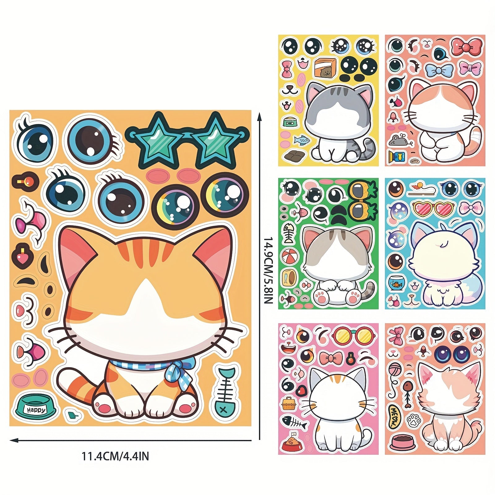 Cat Face Changing Stickers for DIY Decor, Stationery Decor