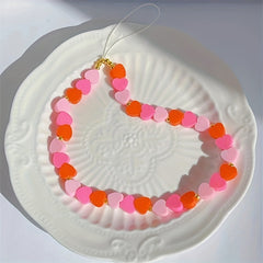Pink Gradient Heart Mobile Phone Chain Keychain For Girls