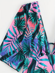  Boho Swimsuit Tropical Print Deep V Neck One Piece Bathing Suit