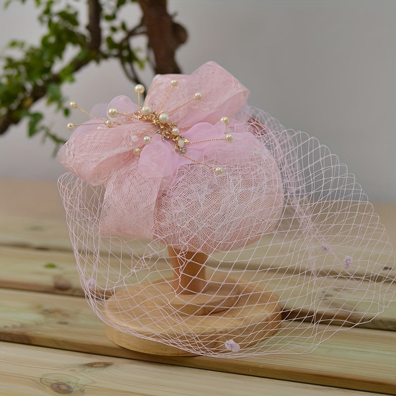 Faux Pearl Tassel Fascinator Lace Bowknot Derby Hat