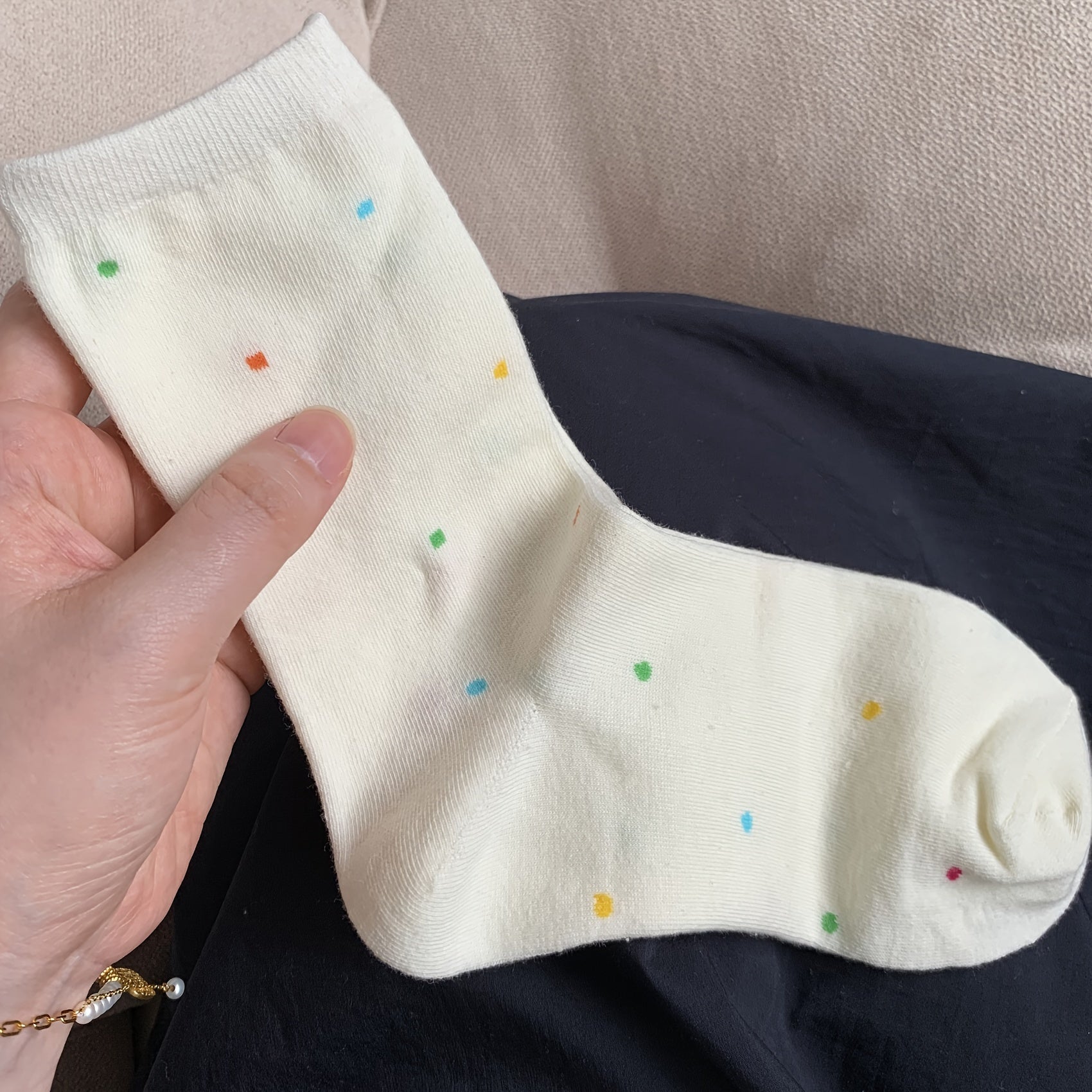 3 Pairs Polka Dot & Striped Socks Women's Mid Tube Socks