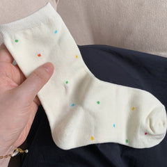 3 Pairs Polka Dot & Striped Socks Women's Mid Tube Socks