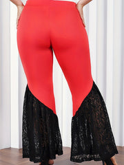  Colorblock Contrast Lace Flare Leg Pants