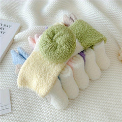6 Pairs Colorblock Pattern Plush Socks Soft Mid Tube Women's Stockings