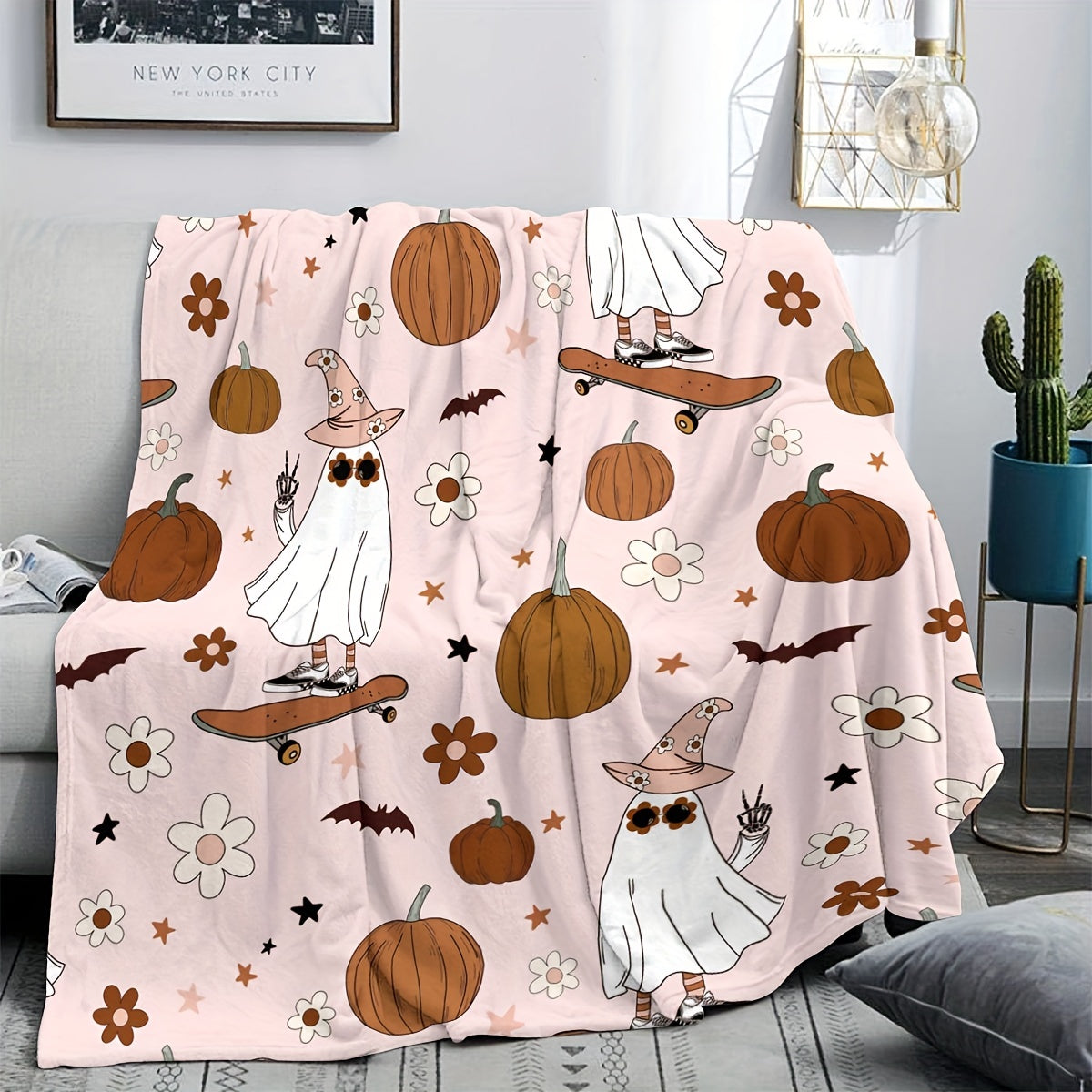 Retro Ghost Daisy Flannel Printed Blanket