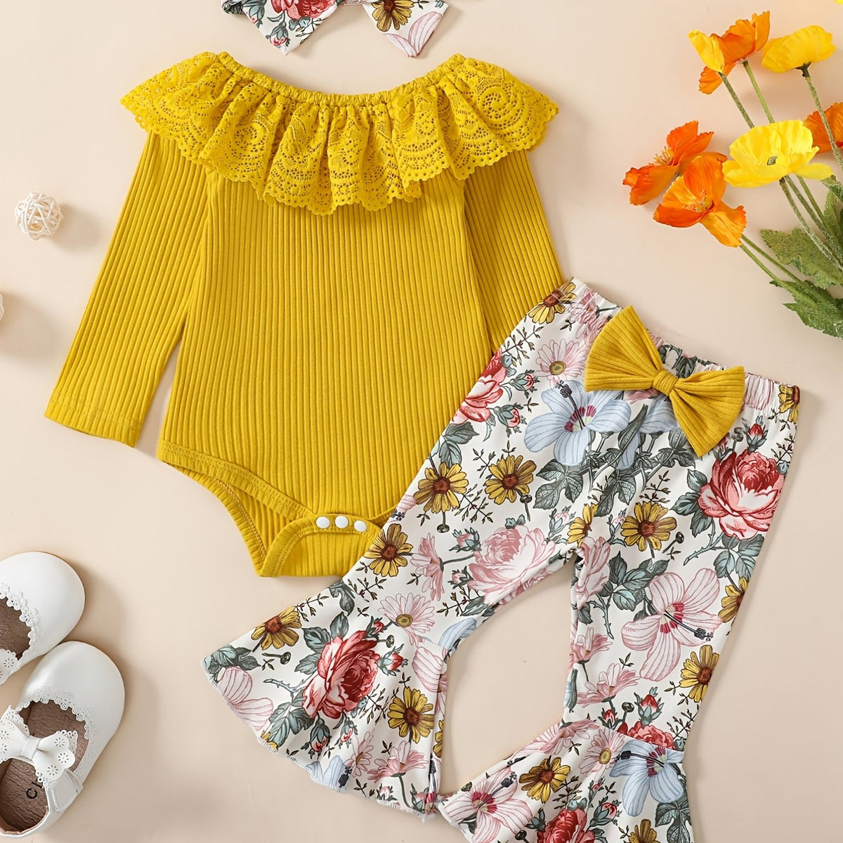 Girl Ruffle Bodysuit Flared Pants Set
