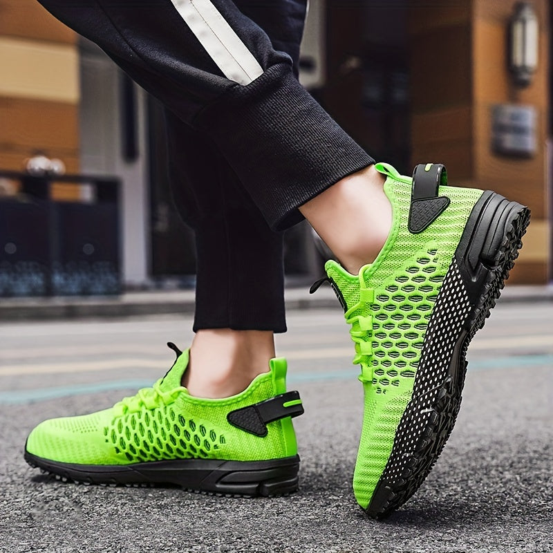 Men's Geometric Print Lace up Sneakers Breathable Mesh Outdoor Sports Shoes