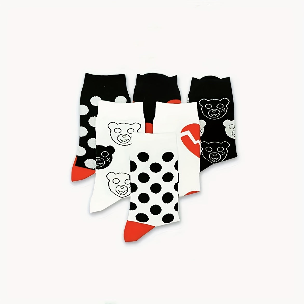 6 Pairs Polka Dot & Heart Print Socks Mid Tube Women's Stockings