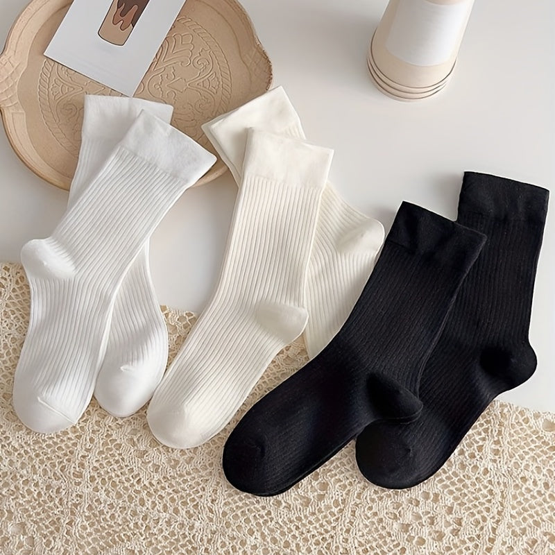 6 Pairs Comfy Breathable Women's Solid Socks Stockings