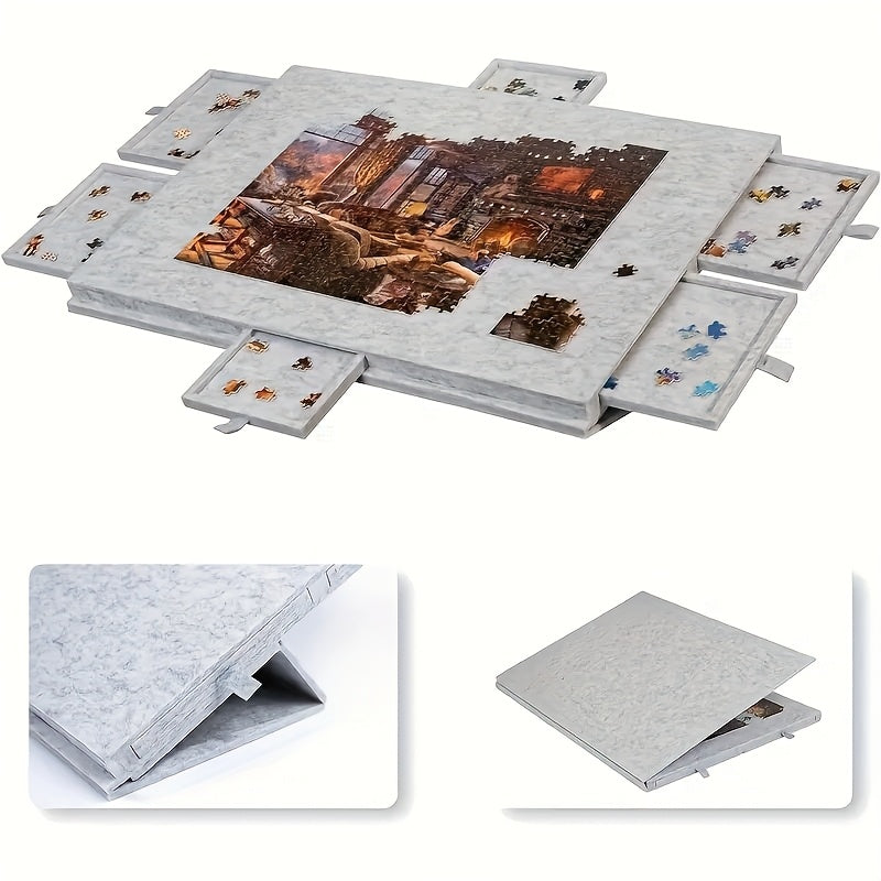 6-in-1 Puzzle Table with 6 Drawers, Felt Puzzle Board, Portable Stand Lid