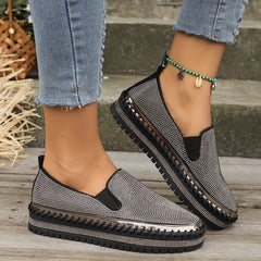 Women's Rhinestone Platform Loafers Slip On Shoes