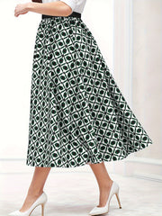  Women's Maxi Skirt Geometric Print High Rise Elastic Waist