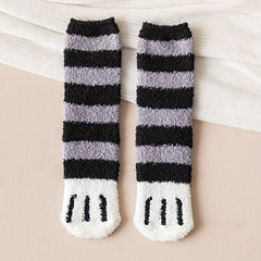 4 Pairs Cat Claw Print Socks & Soft Fuzzy Warm Socks Women's Stockings