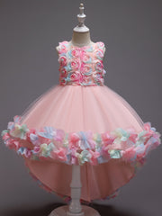 Girls Mesh Flower Princess Dress Party Performance
