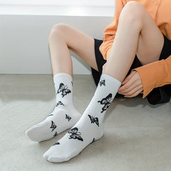 6 Pairs Butterfly Print Mid Tube Socks Women's Stockings