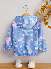 Girls' Unicorn Rainbow Print Hooded Jacket Spring Autumn Kids